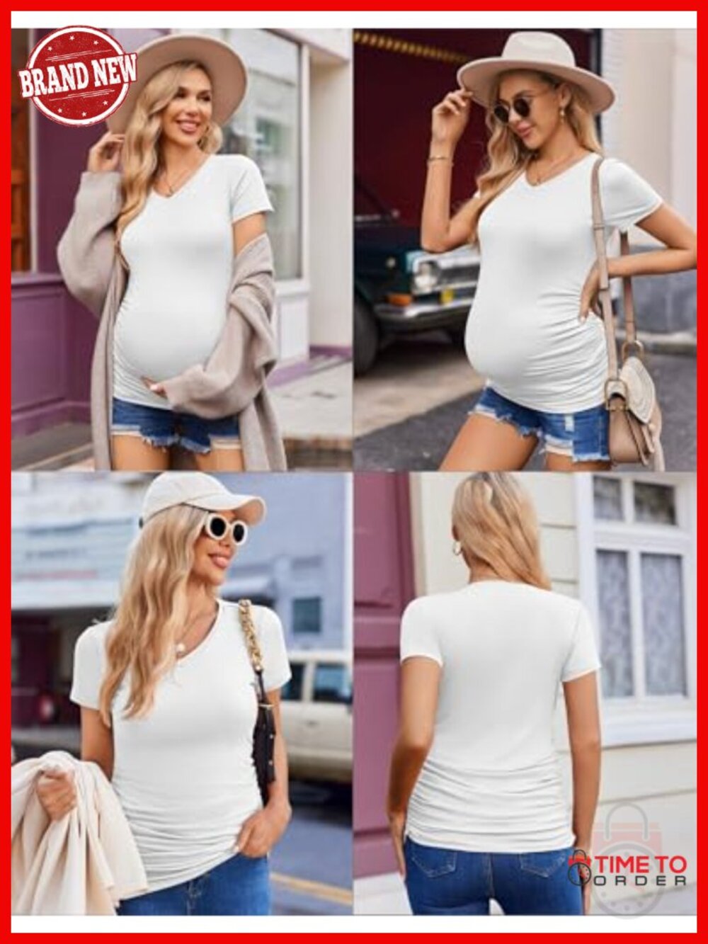 4 Pack Maternity V Neck Short Sleeve Side Ruched T-Shirts - Picture 4 of 6